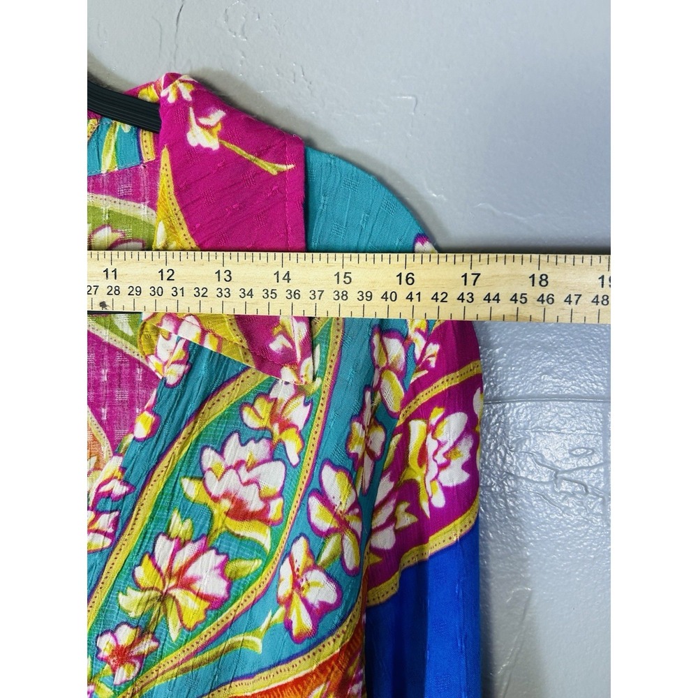Haute Hippie colorful spring blouse cross-closure front tropical print Size L - Picture 9 of 12